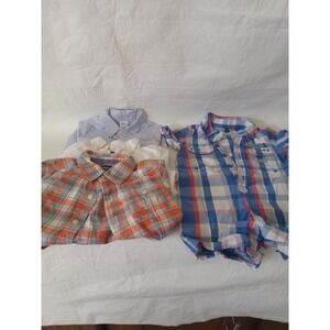 Baby Boys Button Down Shirts Romper  Striped Cotton Blend Size 12 Months Lot 4